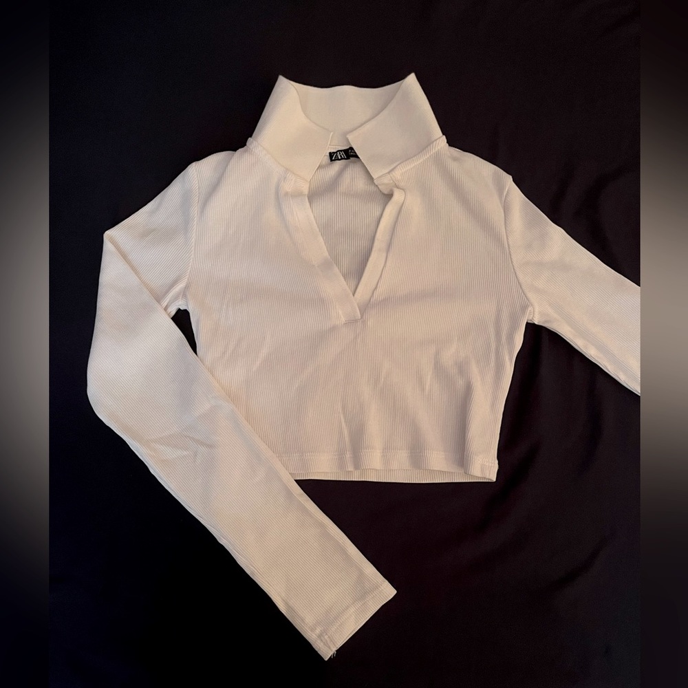Zara white collared long sleeve top NWOT